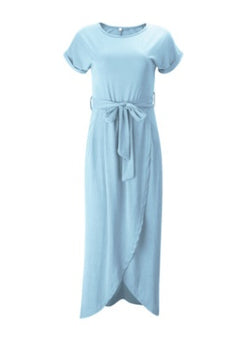 Langes Sommerkleid mit Gürtel &amp; Beinschlitz – Elegant &amp; Luftig