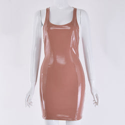 Sexy PU-Lederkleid mit Trägern und Rundhalsausschnitt