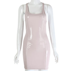 Sexy PU-Lederkleid mit Trägern und Rundhalsausschnitt