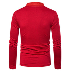 Men's Solid Color Deep V Stand Up Collar Long Sleeved Slim Shirt