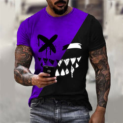 Round Neck Colorblock Smiley Face Short-Sleeved T-Shirt