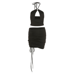 Zweiteiliges Set für Damen – Hohles Halfter-Top &amp; Minirock | Sexy Streetstyle Outfit