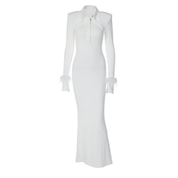 Elegantes Damenkleid mit Polokragen – Langer, figurbetonter Stil