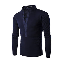 Men's Solid Color Multi-Button Decoration Casual Long-Sleeved T-Shirt