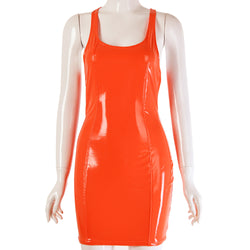 Sexy PU-Lederkleid mit Trägern und Rundhalsausschnitt