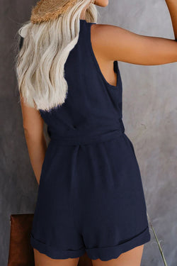Sommer Playsuit Damen – Eleganter V-Ausschnitt Jumpsuit mit Gürtel &amp; Knöpfen