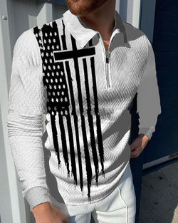 New Long Sleeve 3D Stripe Lapel Comfortable Casual Men's Fashion Polo Shirt