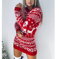 Women's Fashion All-match Christmas Theme Knitted Long-sleeved Dress