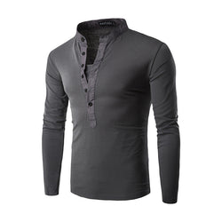 Men's Solid Color Multi-Button Decoration Casual Long-Sleeved T-Shirt