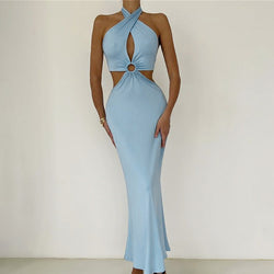 Sexy Langkleid für Damen mit Neckholder und Rückenausschnitt