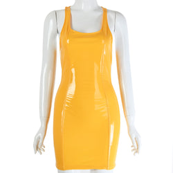 Sexy PU-Lederkleid mit Trägern und Rundhalsausschnitt