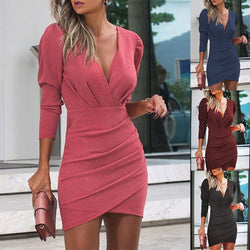 Elegant V-Neck Long Sleeve Dress – Komfort trifft Klasse