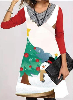 Women's Christmas Printed Long Sleeve Pullover Dress