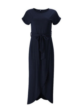 Langes Sommerkleid mit Gürtel &amp; Beinschlitz – Elegant &amp; Luftig