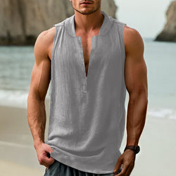Casual Men's Cotton And Linen Sleeveless Bottoming Shirt