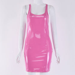Sexy PU-Lederkleid mit Trägern und Rundhalsausschnitt