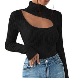 Damen Rollkragen-Shirt mit Hohldesign – Sexy & Elegant