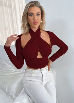 Elegantes Damen Oberteil mit Kreuzkragen – Slim Fit Langarm Shirt
