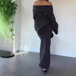 Modisches Zweiteiler-Set – Strick-Off-Shoulder-Oberteil &amp; Rock