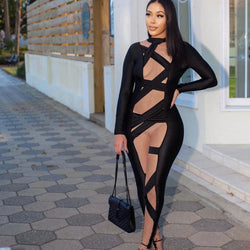 Sexy Langarm-Jumpsuit mit Ziernähten – Elegant & Figurbetont