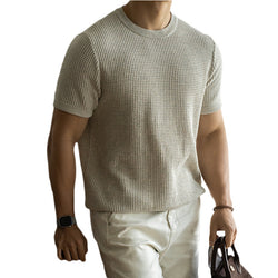 American Retro Waffle Drape Round Neck Short Sleeve T-shirt