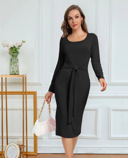 Midikleid mit Bindegürtel &amp; Schlitz – Rippstreifen-Design