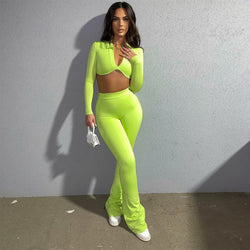Long Sleeve Short Top Micro Flare Pants Sports Casual Suit