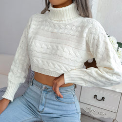 Gemütlicher Strickpullover mit Zopfmuster &amp; Hohem Kragen – Casual Edition