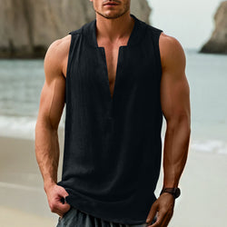 Casual Men's Cotton And Linen Sleeveless Bottoming Shirt