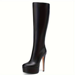 High Tube Plateau-Stiefel mit Stiletto-Absatz – Schwarze High Heels für starke Auftritte