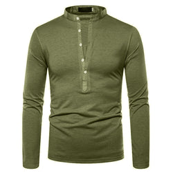 Men's Solid Color Deep V Stand Up Collar Long Sleeved Slim Shirt
