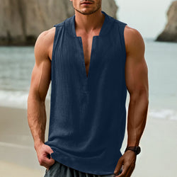 Casual Men's Cotton And Linen Sleeveless Bottoming Shirt