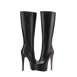 High Tube Plateau-Stiefel mit Stiletto-Absatz – Schwarze High Heels für starke Auftritte