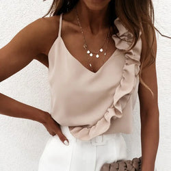 Sommer Bluse Shirts Sexy V-ausschnitt Rüschen Blusen