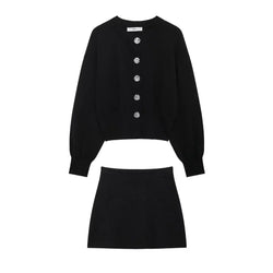 Zweiteiler Damen – Retro Strickjacke & Minirock im Slim Fit