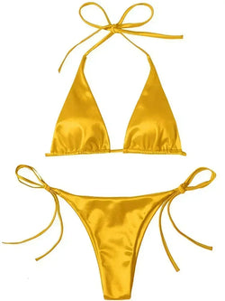 Metallic Satin Bikini Damen – Wrap Around Halter Zweiteiler