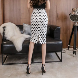 Eleganter Polka-Dot Bleistiftrock – Weißer & Schwarzer High-Waist Rock im Koreanischen Stil