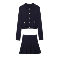 Strick Zweiteiler Damen – Eleganter Cardigan mit Knöpfen & Minirock