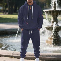 Herren-Sportanzug-Stil, Herbst- und Winter-Fleece, lässige Sportbekleidung für Herren, Reißverschlusspullover, Arbeitshosenanzug mit mehreren Taschen