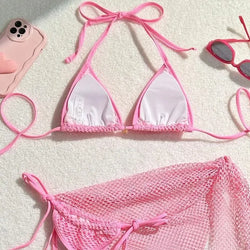 Sexy 3-teiliges Brazilian Bikini Set – Damen Push-Up Badeanzug mit Strandrock & Low-Waist Slip