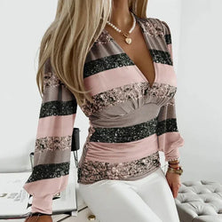 Sexy V-Ausschnitt Spitzen-Bluse mit Langarm