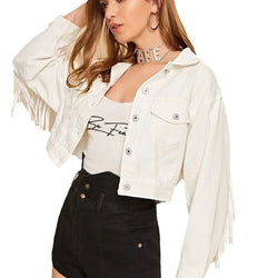 Vintage Jeansjacke mit Fransen – Kurze Damen Denim Jacke im Streetwear-Stil