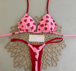 Print Sexy Bikini-Set – Y2K Neckholder & Lace-Up Design