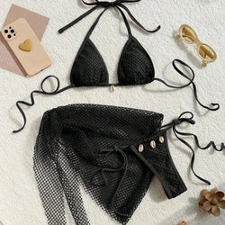Sexy 3-teiliges Brazilian Bikini Set – Damen Push-Up Badeanzug mit Strandrock & Low-Waist Slip