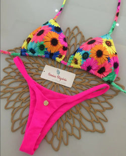 Print Sexy Bikini-Set – Y2K Neckholder & Lace-Up Design