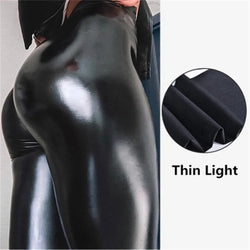 Schwarze Sexy PU Leggings Damen Hohe Taille Skinny