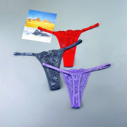 3PCS Einstellbare Sexy Transparent Tanga Höschen Frauen Spitze Unterwäsche Niedrige Taille Weibliche T-zurück String Unterhose