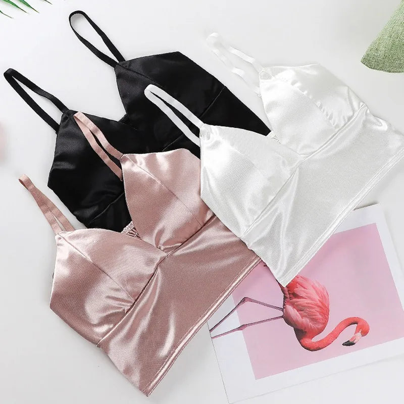 Satin Crop Top mit Polsterung & Spaghettiträgern