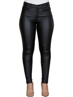 Mid Waist Leather-Look Pants – Figurbetonte Bleistifthose