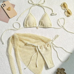 Sexy 3-teiliges Brazilian Bikini Set – Damen Push-Up Badeanzug mit Strandrock & Low-Waist Slip